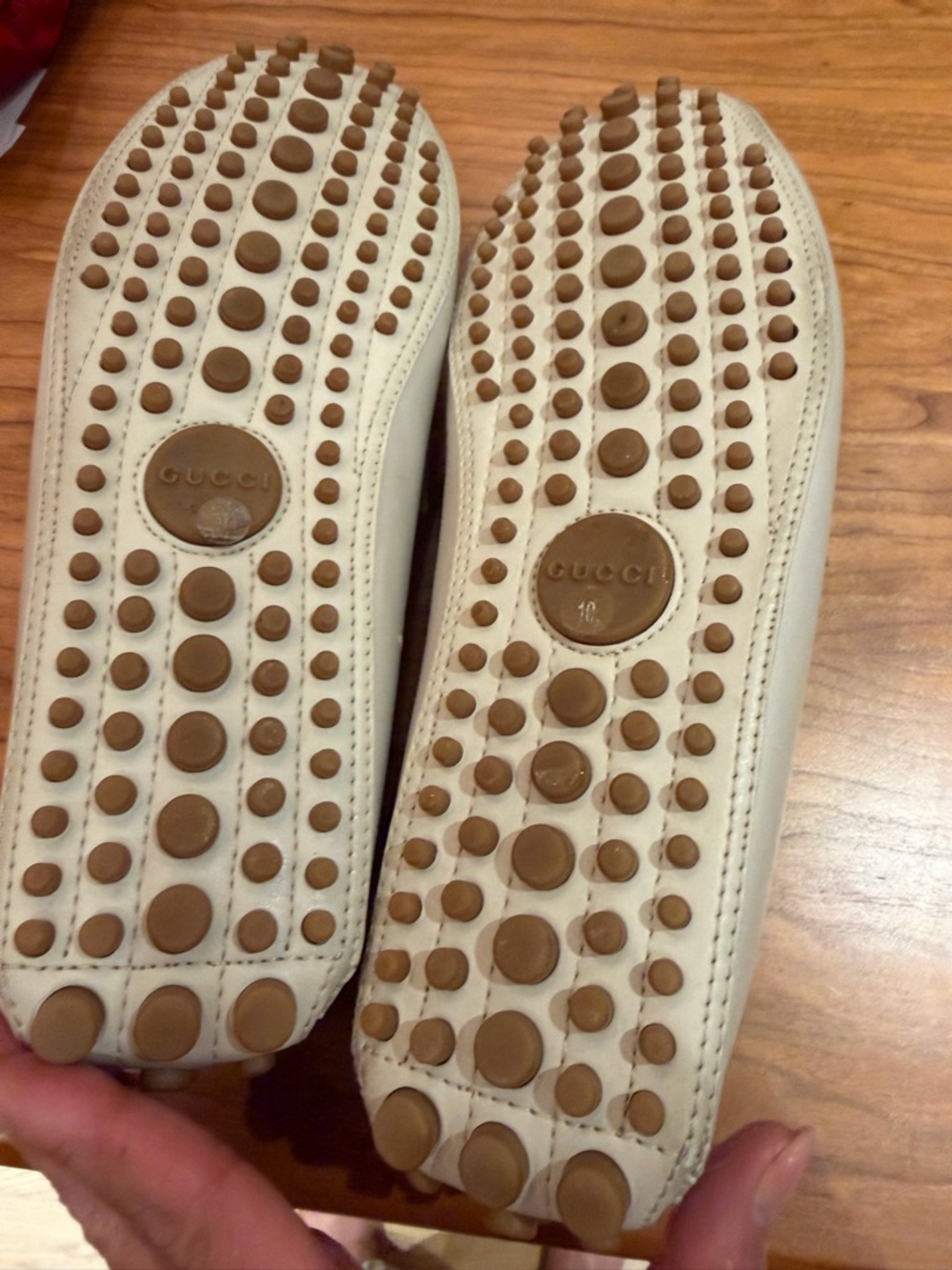 Gucci White Leather Loafers with Navy & Red Web and Bamboo Bit - Picture 3 of 3